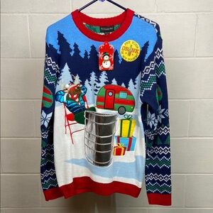 NWT Blizzard Bay Men’s Crewneck Ugly Sweater Festive Design‎ Drink Holder Size M